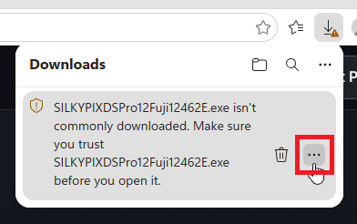 Clicking the menu button next to the file in Microsoft Edge Downloads