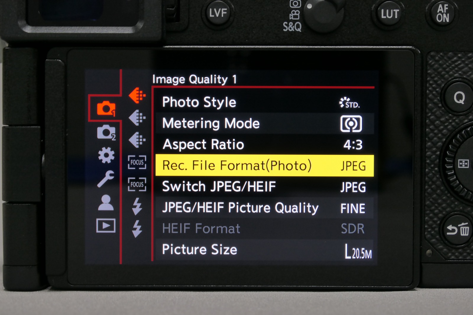 LUMIX image quality setting screen