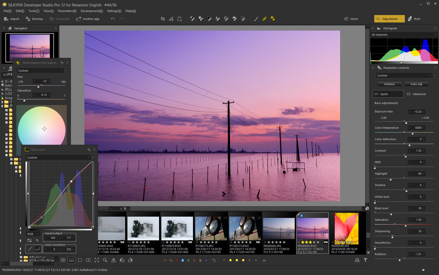 SILKYPIX interface and evening landscape photo